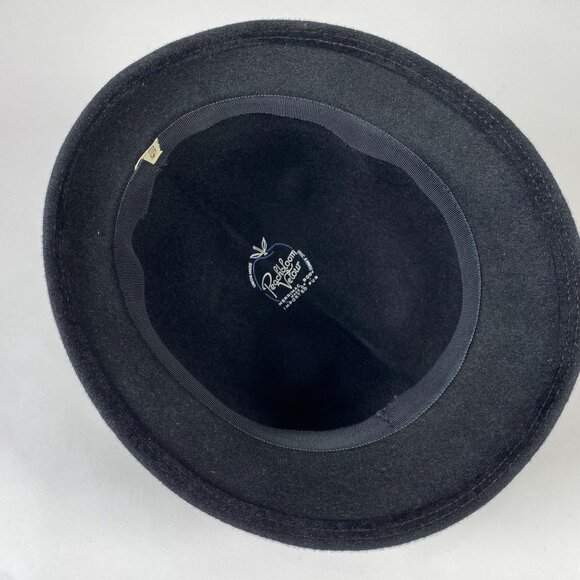 Vintage Peachbloom Velour Merrimac Fur Felt Black Cloche Hat Ribbon Accent